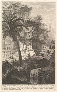Restos de edificios antiguos entre los que se encuentra la urna sepulcral de Marco Agripa, ca. 1750 de Giovanni Battista Piranesi