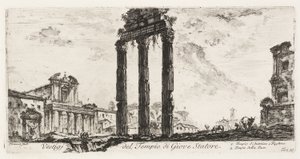 Ruinas del Templo de Júpiter Stator [Júpiter el Apoyo]. 1. Templo de Antonino y Faustina. 2. Templo de la Paz, lámina 10 de Algunas Vistas de Arcos Triunfales y otros Monumentos