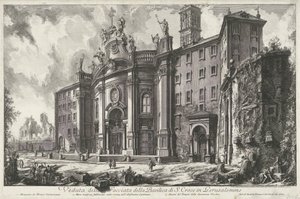 Santa Croce en Jerusalén en Roma Vista de la Fachada de la Basílica de S. Croce in Gerusalemme (título sobre objeto) Gezichten op Rome (título de la serie) Vistas de Roma diseñadas y grabadas por el arquitecto Giambattista Piranesi Ve (nez) iano (título de de Giovanni Battista Piranesi