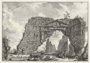 Sette Bassi construido en Roma Restos de un pórtico cubierto o criptopórtico en una villa de Domiciano a cinco millas de Roma en la via di Franscati (título sobre el objeto) Gezichten op Rome (título de la serie) Vistas de Roma diseñadas y grabadas por Gia de Giovanni Battista Piranesi