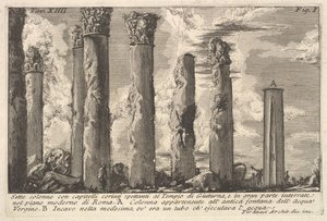 Siete columnas del Templo de Juturna con capiteles corintios..., siglo XVIII de Giovanni Battista Piranesi
