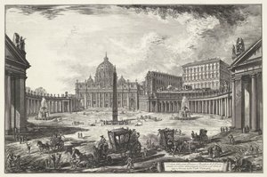 Sint-Pietersplein met de Sint-Pietersbasiliek te Vaticaanstad Vista de la gran plaza y de la basílica de San Pedro (...) (título sobre objeto) Gezichten op Rome (título de la serie) Vistas de Roma diseñadas y grabadas por el arquitecto Giambattista Piranes de Giovanni Battista Piranesi