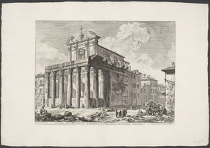Tempel van Antoninus y Faustina te Rome Vista del Templo de Antonino y Faustina en Campo Vaccino (título sobre objeto) Gezichten op Rome (título de la serie) Vistas de Roma diseñadas y grabadas por el arquitecto Giambattista Piranesi Ve (nez) iano (título  de Giovanni Battista Piranesi