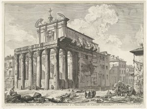 Tempel van Antoninus y Faustina te Rome Vista del Templo de Antonino y Faustina en Campo Vaccino (título sobre objeto) Gezichten op Rome (título de la serie) Vistas de Roma diseñadas y grabadas por el arquitecto Giambattista Piranesi Ve (nez) iano (título  de Giovanni Battista Piranesi