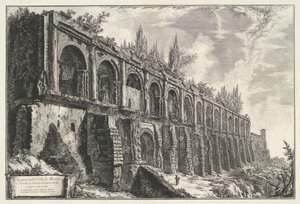Tempel van Hercules Victor t y Tivoli Restos de la Villa di Mecenate en Tivoli, construida con travertinos de trabajo incierto (título sobre objeto) Gezichten op Rome (título de la serie) Vistas de Roma diseñadas y grabadas por el arquitecto Giambattista P de Giovanni Battista Piranesi