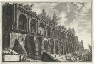 Tempel van Hercules Victor t y Tivoli Restos de la Villa di Mecenate en Tivoli, construida con travertinos de trabajo incierto (título sobre objeto) Gezichten op Rome (título de la serie) Vistas de Roma diseñadas y grabadas por el arquitecto Giambattista P de Giovanni Battista Piranesi
