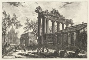 Templo de Saturno en Roma Otra Vista de los restos del Pronaos del Templo de la Concordia (título sobre objeto) Gezichten op Rome (título de la serie) Vistas de Roma diseñadas y grabadas por el arquitecto Giambattista Piranesi Ve (nez) iano (título de la s