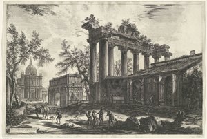 Templo de Saturno en Roma Otra Vista de los restos del Pronaos del Templo de la Concordia (título sobre objeto) Gezichten op Rome (título de la serie) Vistas de Roma diseñadas y grabadas por el arquitecto Giambattista Piranesi Ve (nez) iano (título de la s