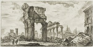 Templo de Júpiter Tonans. Templo de la Concordia, lámina 7 de Algunas Vistas de Arcos Triunfales y otros Monumentos de Giovanni Battista Piranesi