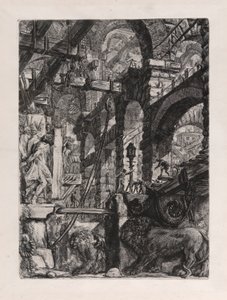 Los bajorrelieves del león, placa 5 de Carceri d de Giovanni Battista Piranesi