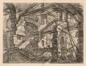 Las prisiones: Una perspectiva de columnatas con escalera en zigzag, 1745-1750 de Giovanni Battista Piranesi
