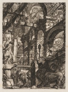 Las Prisiones: Una Perspectiva de Arcos Romanos, con Dos Leones Tallados en Relieve en Losa de Piedra en Primer Plano de Giovanni Battista Piranesi