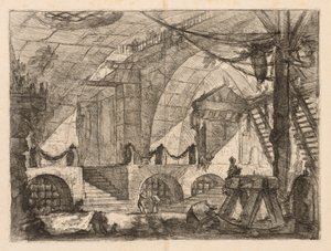 Las prisiones: Una cámara arqueada con postes y cadenas de Giovanni Battista Piranesi