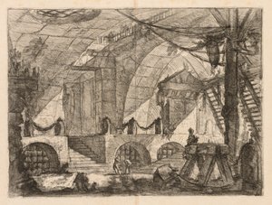 Las Prisiones: Una cámara arqueada con postes y cadenas, 1745-1750 de Giovanni Battista Piranesi