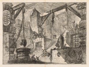 Las Prisiones: Interior con Columnas y una Escalera Ancha, 1745-1750 de Giovanni Battista Piranesi