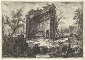 Termas de Trajano en Roma
Vista de los restos de las fábricas en el segundo piso de las Termas de Tito (título en el objeto)
Gezichten op Rome (título de la serie)
Vistas de Roma dibujadas y grabadas por Giambattista Piranesi arquitecto Ve(nez)iano (tít de Giovanni Battista Piranesi