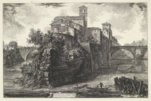 Tibereilandia de Roma Vista de la Isla Tiberina (título sobre objeto) Gezichten op Rome (título de la serie) Vistas de Roma diseñadas y grabadas por el arquitecto Giambattista Piranesi Ve (nez) iano (título de la serie) de Giovanni Battista Piranesi