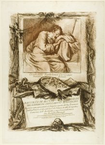 Página de Título: Colección de varios dibujos grabados después de Barbieri da Cento (conocido como Guercino) grabados en cobre y presentados a Thomas Jenkins, pintor y miembro de la Academia de San Lucas, por respeto y amistad de su compañero miembro, el a de Giovanni Battista Piranesi