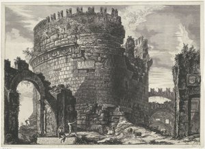 Tombe van Caecilia Metella te Roma Tumba de Cecilia Metell (...) (título sobre objeto) Gezichten op Rome (título de la serie) Vistas de Roma diseñadas y grabadas por el arquitecto Giambattista Piranesi Ve (nez) iano (título de la serie)