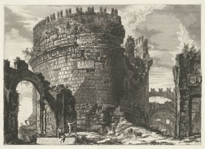 Tombe van Caecilia Metella te Roma Tumba de Cecilia Metella (...) (título sobre objeto) Gezichten op Rome (título de la serie) Vistas de Roma diseñadas y grabadas por el arquitecto Giambattista Piranesi Ve (nez) iano (título de la serie)