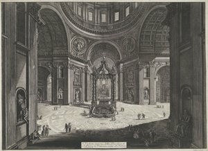 Crucero de Sint-Pietersbasiliek te Vaticaanstad Vista interior de la Basílica de San Pedro en el Vaticano cerca de la Tribuna (título sobre el objeto) Gezichten op Rome (título de la serie) Vistas de Roma diseñadas y grabadas por el arquitecto Giambattista de Giovanni Battista Piranesi