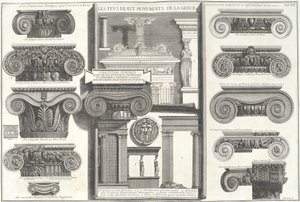 Varios capiteles jónicos romanos comparados con ejemplos griegos, mediados del siglo XVIII de Giovanni Battista Piranesi