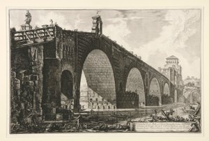 Vista del Puente Milvio sobre el Tíber a dos millas de Roma, desde Vedute di Roma