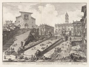 Vista del Campidoglio Romano con escalera que va