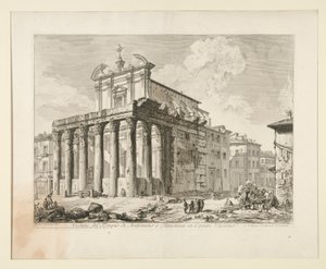 Vista del Templo de Antonino y Faustina en Campo Vaccino. (Vista del Templo de Antonino y Faustina en el Foro Romano), de Vedute di Roma