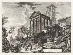 Vista del Templo de Hércules en la Ciudad? di Cora, a diez millas de Velletri (Vista del templo de Hércules en Cori, a diez millas de Velletri), de Vedute di Roma (Vistas de Roma) de Giovanni Battista Piranesi