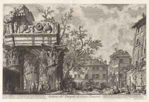 Veduta del Tempio di Giove Tonante (Vista del Templo de Júpiter Tonans [Júpiter el Tronador; en realidad el Templo de Vespasiano y Tito]), de Vedute di Roma (Vistas de Roma) de Giovanni Battista Piranesi