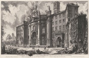 Vista de la fachada de la basílica de Santa Croce in Gerusalemme de Giovanni Battista Piranesi