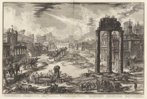 Veduta di Campo Vaccino (Vista del Campo Vaccino [el Foro Romano con el Templo de Cástor y Pólux a la derecha]), de Vedute di Roma (Vistas de Roma)