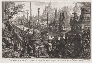 Vista de un antiguo circo con otros monumentos dentro de Giovanni Battista Piranesi