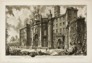 Vista de la fachada de la Basílica de S. Croce in Gerusalemme, de Vistas de Roma de Giovanni Battista Piranesi