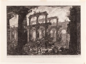 Vista de los restos de la cella del Templo de Neptuno, de Diferentes vistas de Paestum de Giovanni Battista Piranesi