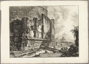 Vista de los restos de la tumba de los Plautii en la Via Tiburtina, cerca del Ponte Lugano, a dos millas de Tivoli, de Vistas de Roma de Giovanni Battista Piranesi