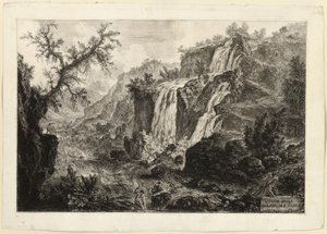 Vista de la pequeña cascada y rápidos, Tivoli, de Vistas de Roma