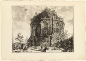 Vista del Llamado Tempio della Tosse (Templo de la Tos) en la Via Tiburtina a una milla de Tivoli, de Vistas de Roma de Giovanni Battista Piranesi