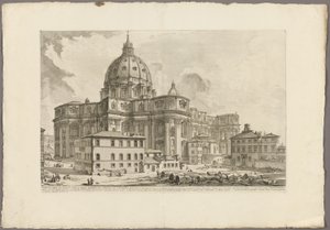 Vista del exterior de la Basílica de San Pedro en el Vaticano, de Vistas de Roma de Giovanni Battista Piranesi
