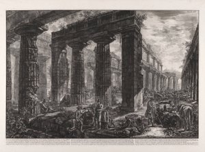 Vista interior del Templo de Neptuno descrito en la Lámina X de Giovanni Battista Piranesi