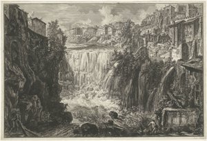 Waterval en Tívoli Vista de la cascada de Tivoli (título sobre el objeto) Gezichten op Rome (título de la serie) Vistas de Roma diseñadas y grabadas por el arquitecto Giambattista Piranesi Ve (nez) iano (título de la serie) de Giovanni Battista Piranesi