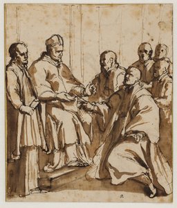 El Papa Pablo V emitiendo la bula "Universi agri domini" de 1612
