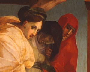 Deposición de Rosso Fiorentino (1494-1540), óleo sobre madera, 375x196 cm, detalle