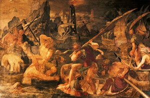 Combate naval, fresco en la Galería de Francisco I, Castillo de Fontainebleau (Patrimonio de la Humanidad por la UNESCO)