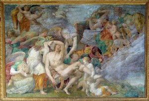 La muerte de Adonis, fresco de la 5ª travesía sur de la galería de Francisco I en Fontainebleau de Giovanni Battista Rosso Fiorentino