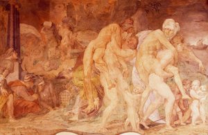 Los gemelos de Catania, Anfinomo y Anapio, fresco en la galería de Francisco I del Castillo de Fontainebleau, Francia (Patrimonio de la Humanidad por la UNESCO)