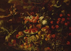 Naturaleza muerta con frutas, verduras y flores de Giovanni Battista Ruoppolo or Ruopolo