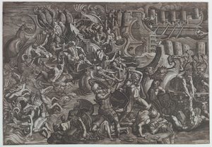 Batalla naval entre griegos y troyanos de Giovanni Battista Scultori