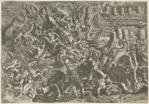 Batalla naval entre los troyanos y los griegos de Giovanni Battista Scultori